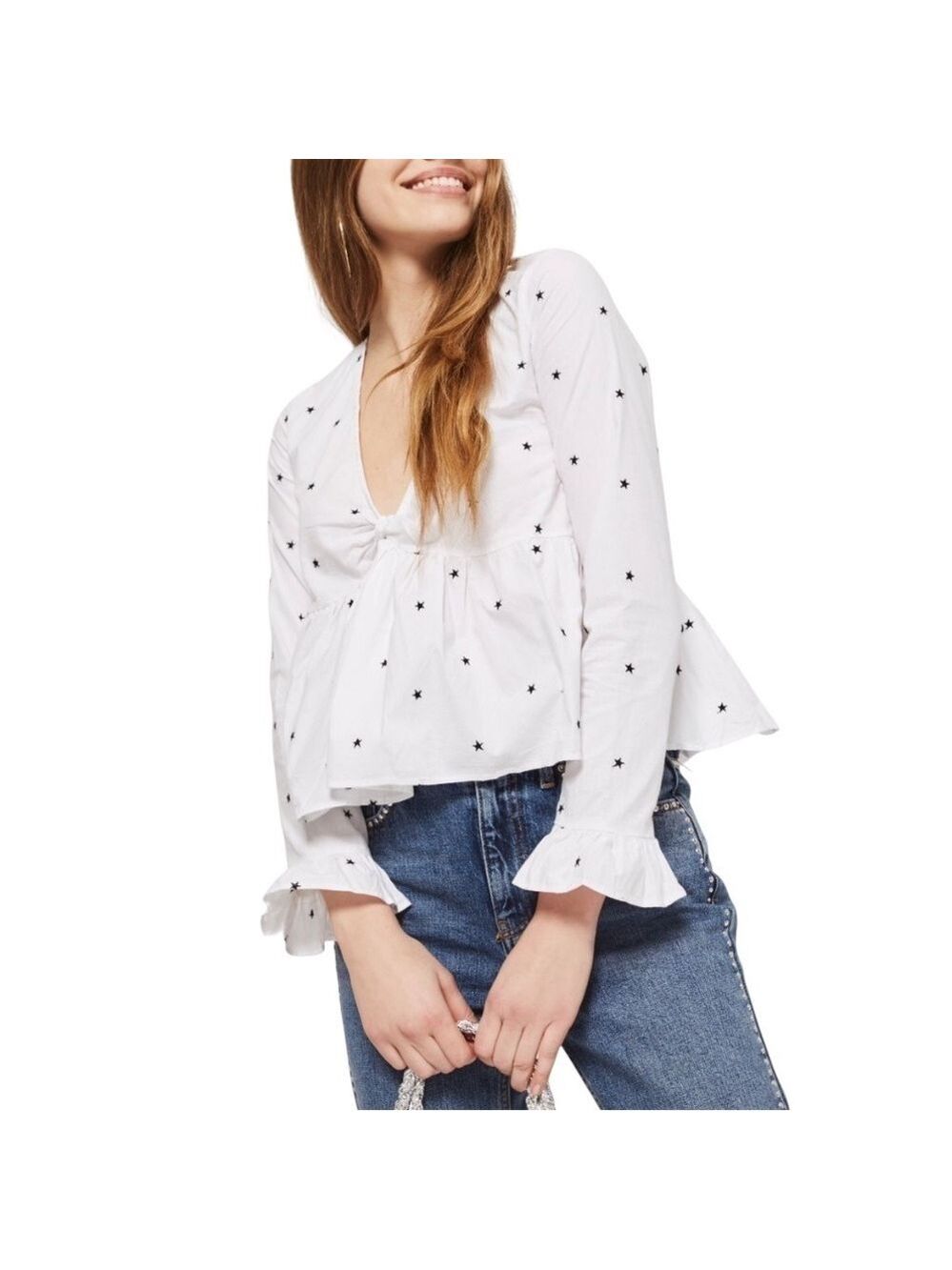 NOBODY'S CHILD Star Embroidered Twist blouse  coastal cowgirl sz &